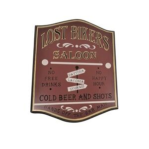 Unbranded Lost Bikers Saloon Sign Home Decor OS Burgundy Good Wooden Plaque